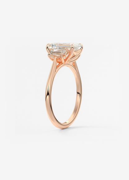 Emerald Three Stone Lab Grown Diamond Engagement Ring
