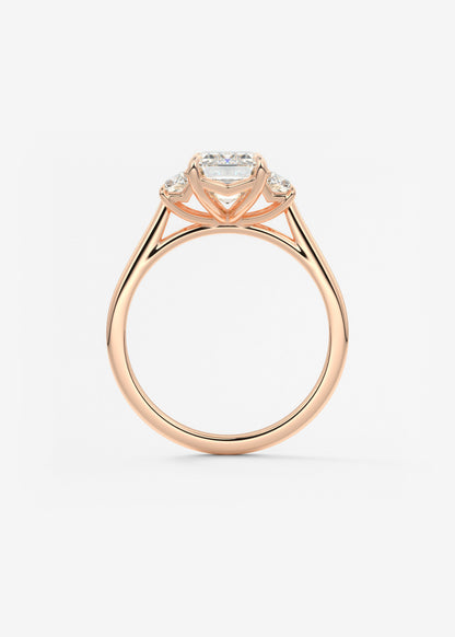 Emerald Three Stone Lab Grown Diamond Engagement Ring