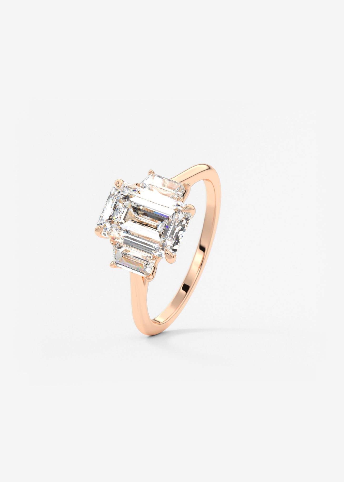 Emerald Three Stone Lab Grown Diamond Engagement Ring
