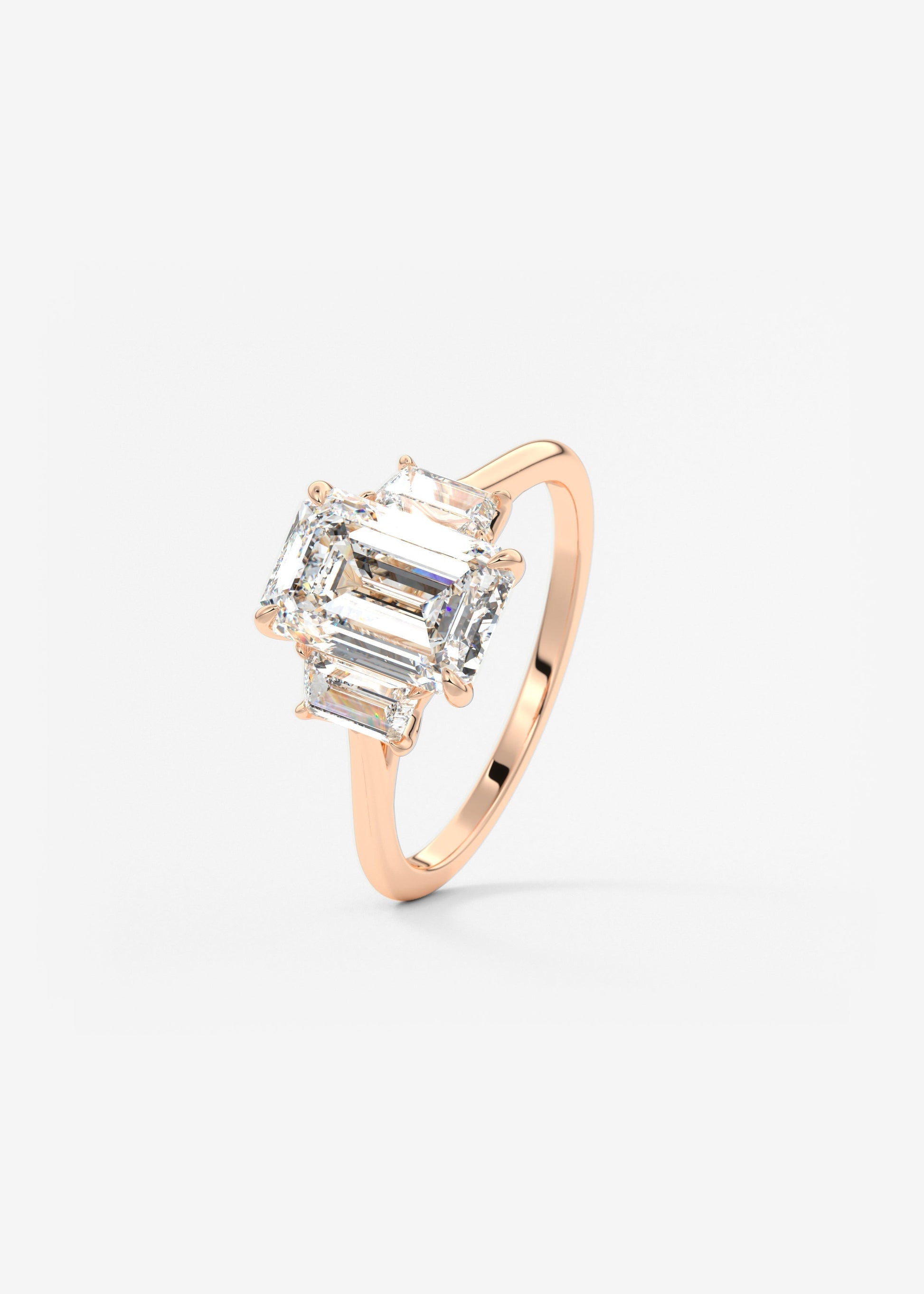 Emerald Three Stone Lab Grown Diamond Engagement Ring