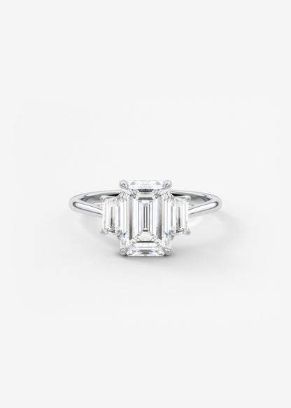 Emerald Three Stone Lab Grown Diamond Engagement Ring