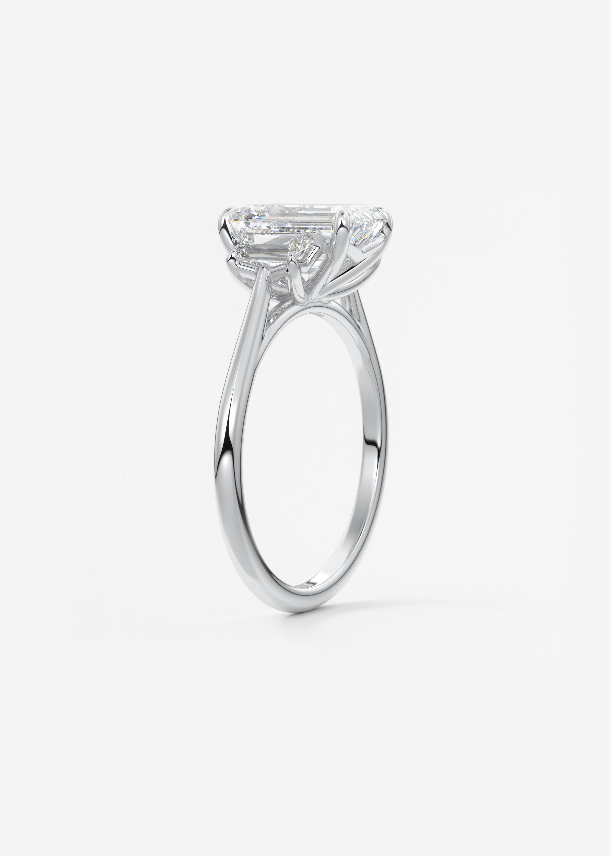 Emerald Three Stone Lab Grown Diamond Engagement Ring