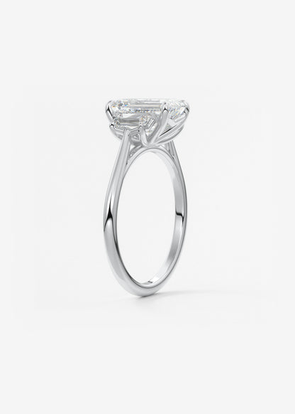 Emerald Three Stone Lab Grown Diamond Engagement Ring