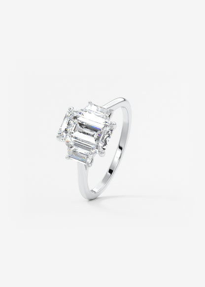 Emerald Three Stone Lab Grown Diamond Engagement Ring