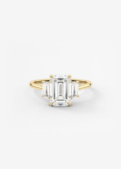 Emerald Three Stone Lab Grown Diamond Engagement Ring