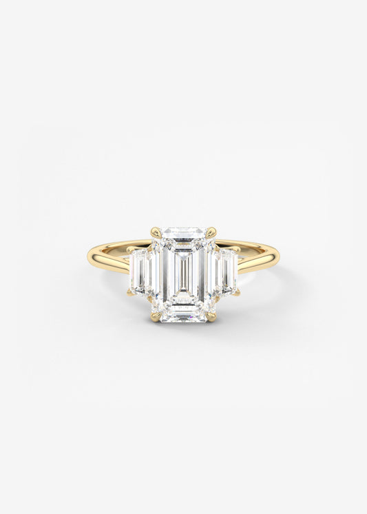 Emerald Three Stone Lab Grown Diamond Engagement Ring