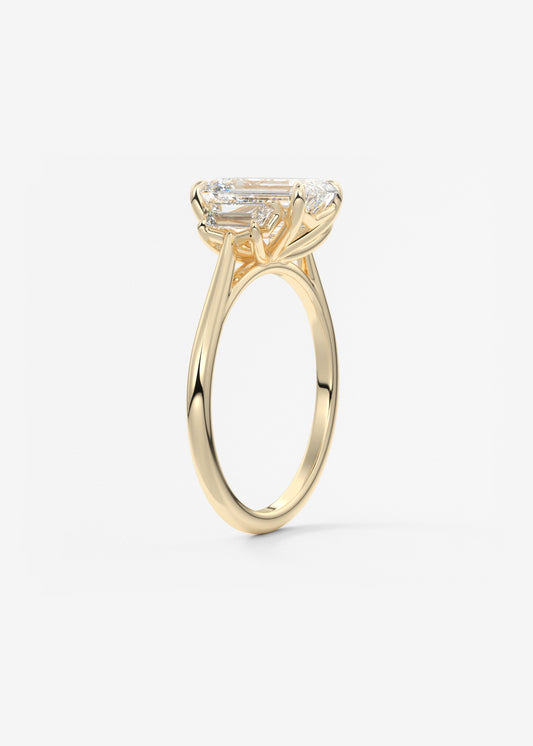 Emerald Three Stone Lab Grown Diamond Engagement Ring