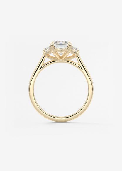 Emerald Three Stone Lab Grown Diamond Engagement Ring