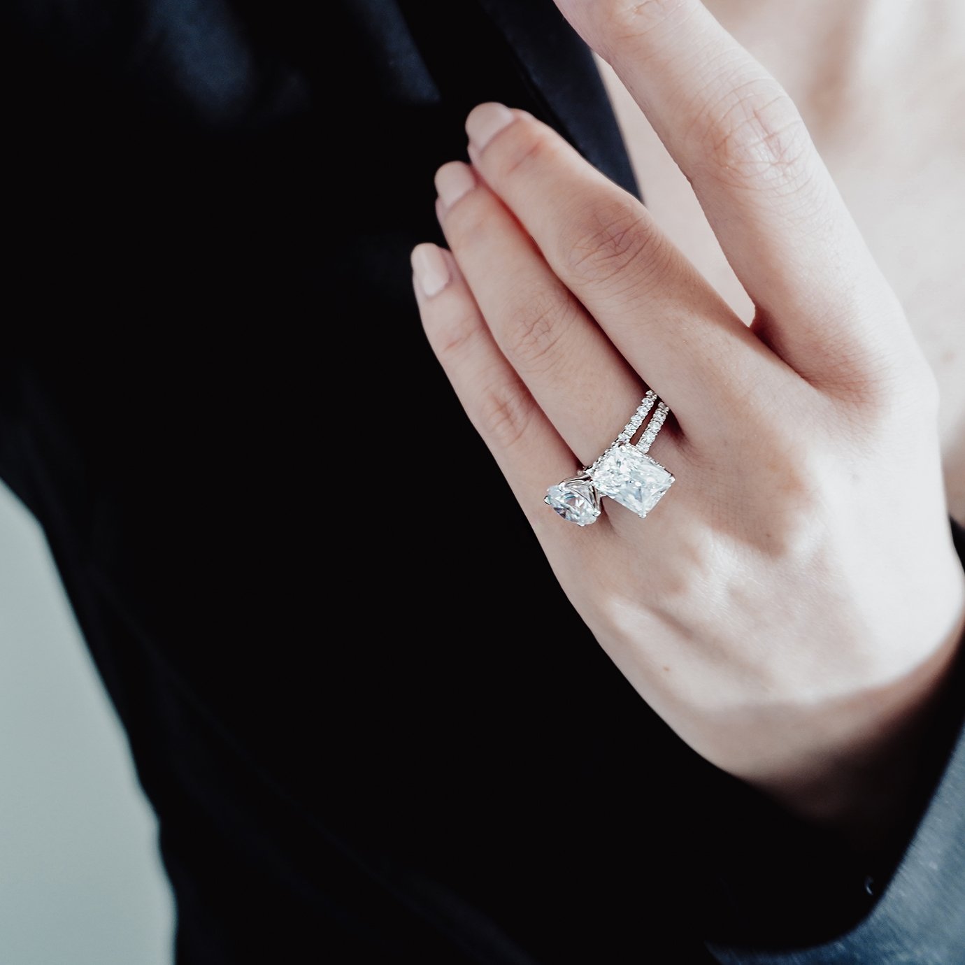 Radiant Hidden Halo & Pave Lab Grown Diamond Engagement Ring