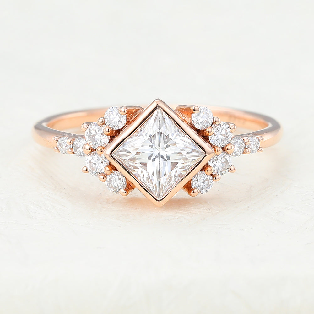 Princess Bezel & Cluster Lab-Grown Diamond Engagement Ring