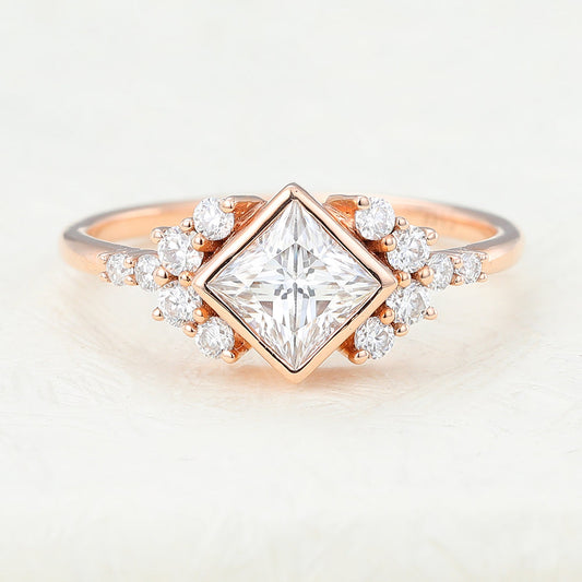 Princess Bezel & Cluster Lab-Grown Diamond Engagement Ring