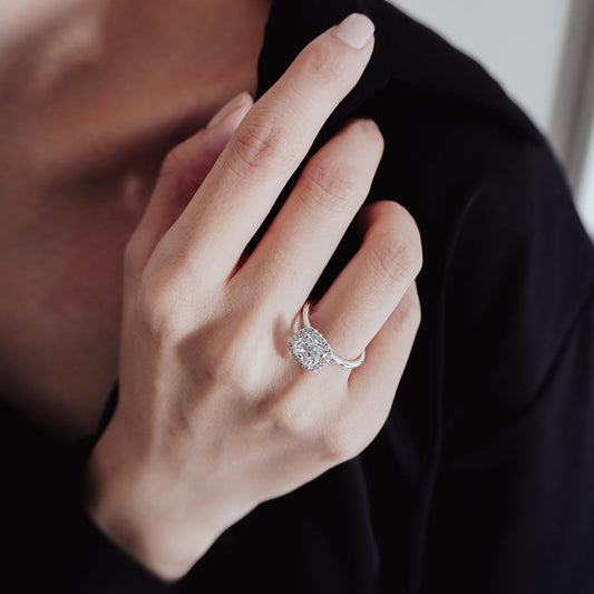 Cushion Halo Lab Grown Diamond Engagement Ring