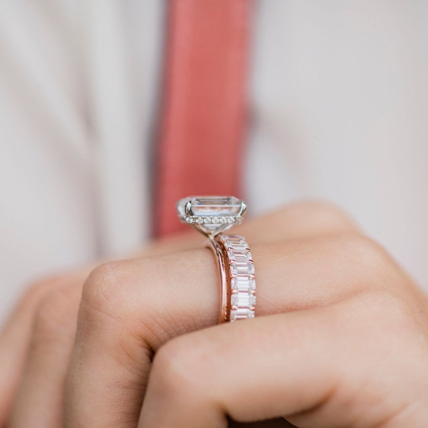 Emerald Hidden Halo Lab Grown Diamond Engagement Ring