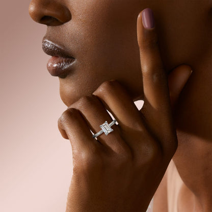 1.60 CT Emerald Solitaire Moissanite Engagement Ring With Pave Setting 1