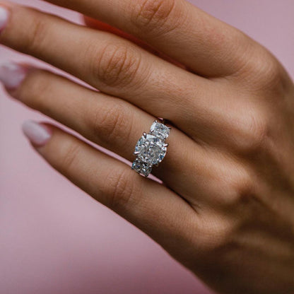 Cushion Three Stone Lab Grown Diamond Engagement Ring