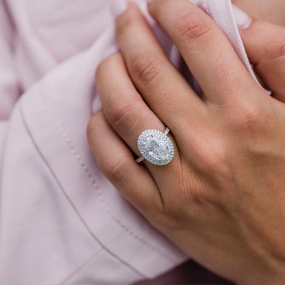Oval Double Halo & Pave Lab Grown Diamond Engagement Ring