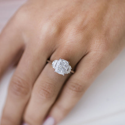 Elongated Cushion Three Stone Lab Grown Diamond Engagement Ring