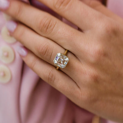 Asscher Bezel Solitaire Lab Grown Diamond Engagement Ring
