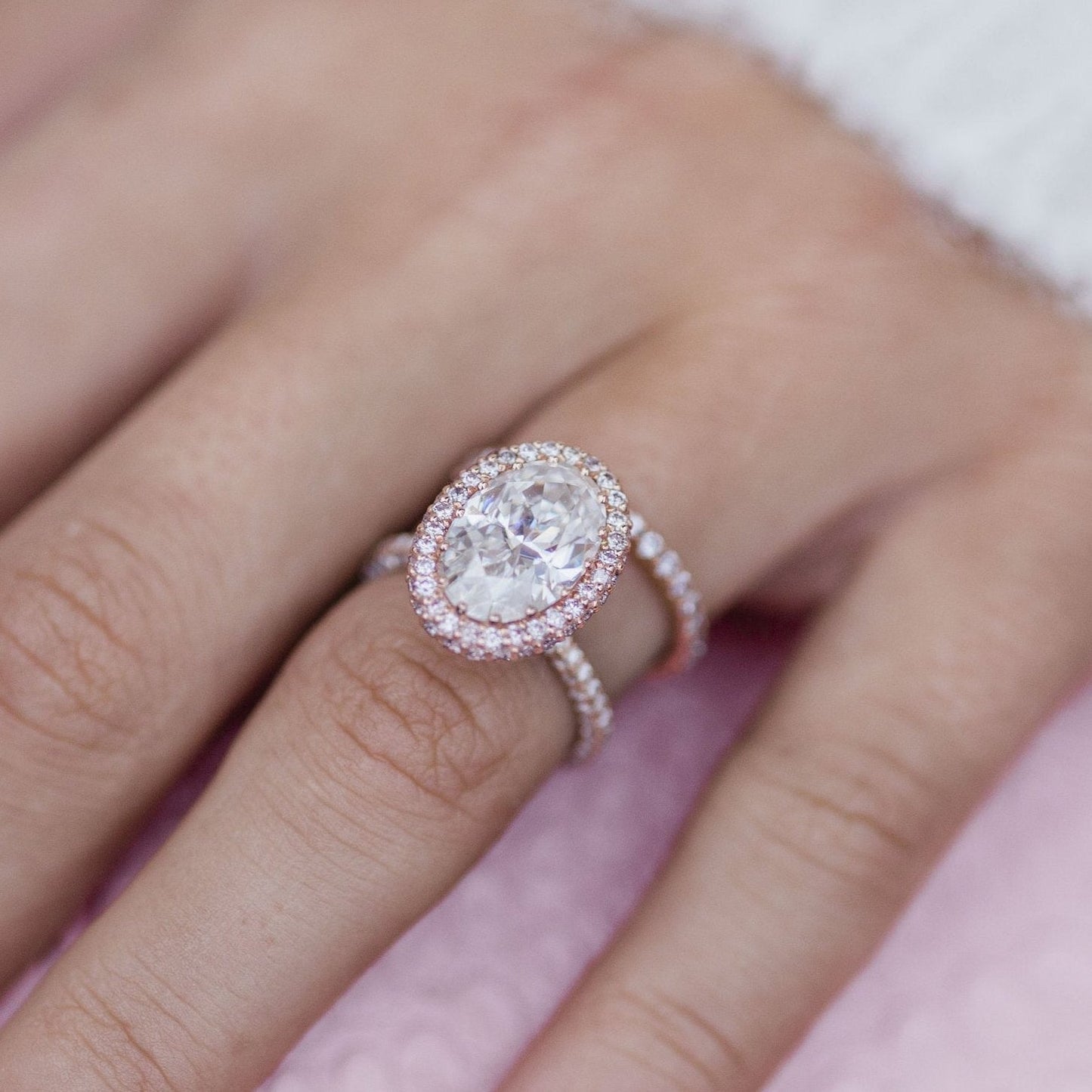 Oval Halo & Pave Lab Grown Diamond Engagement Ring