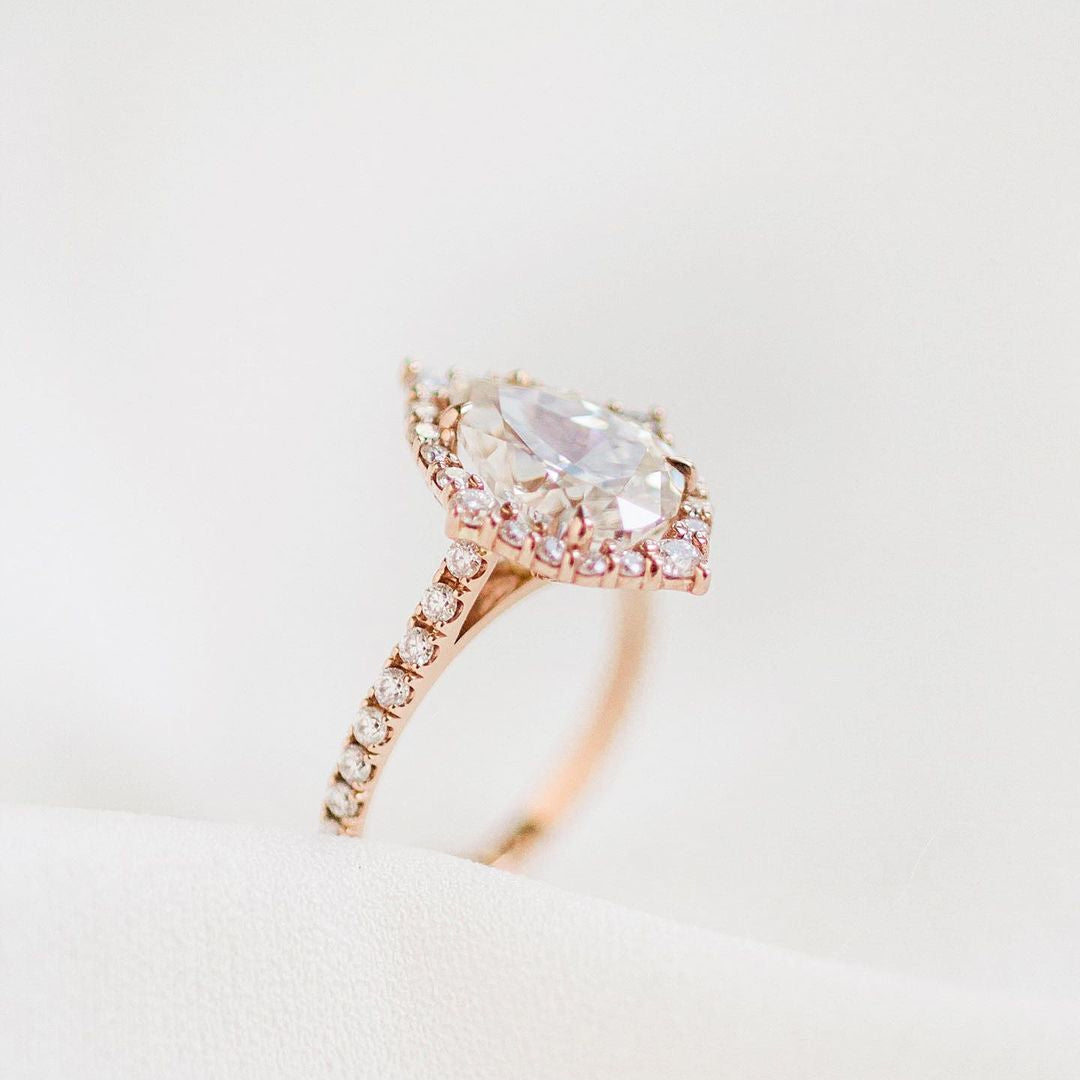 Pear Halo & Pave Cathedral Lab Grown Diamond Engagement Ring