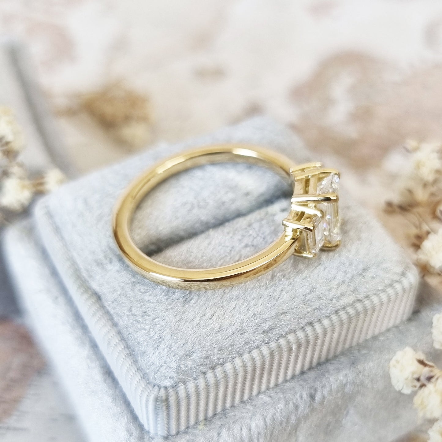 1.10 CT Emerald Three Stones Lab Grown Diamond Engagement Ring