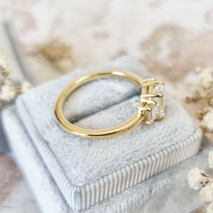 1.10 CT Emerald Three Stones Lab Grown Diamond Engagement Ring