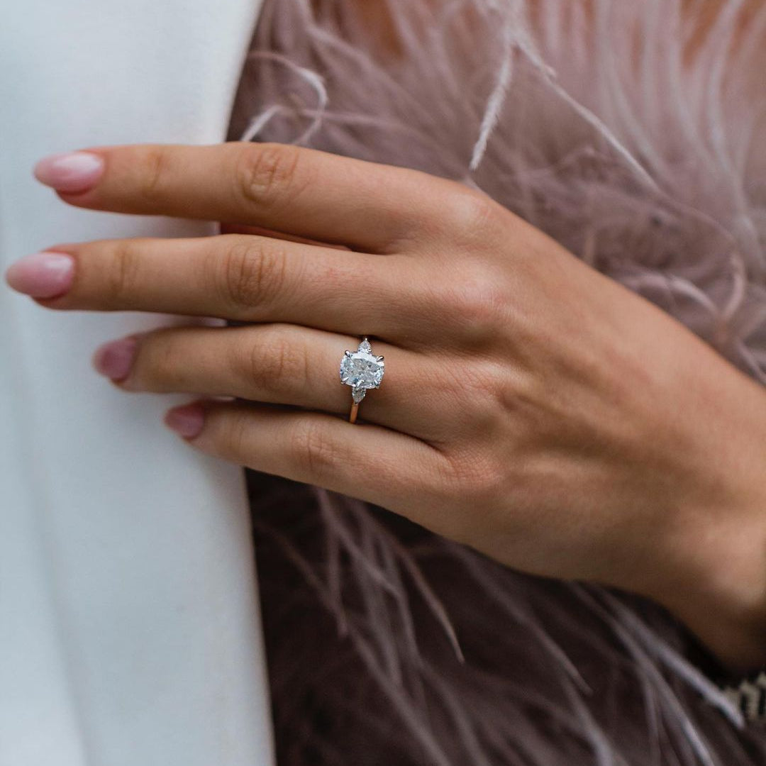 Cushion Three Stone Lab Grown Diamond Engagement Ring