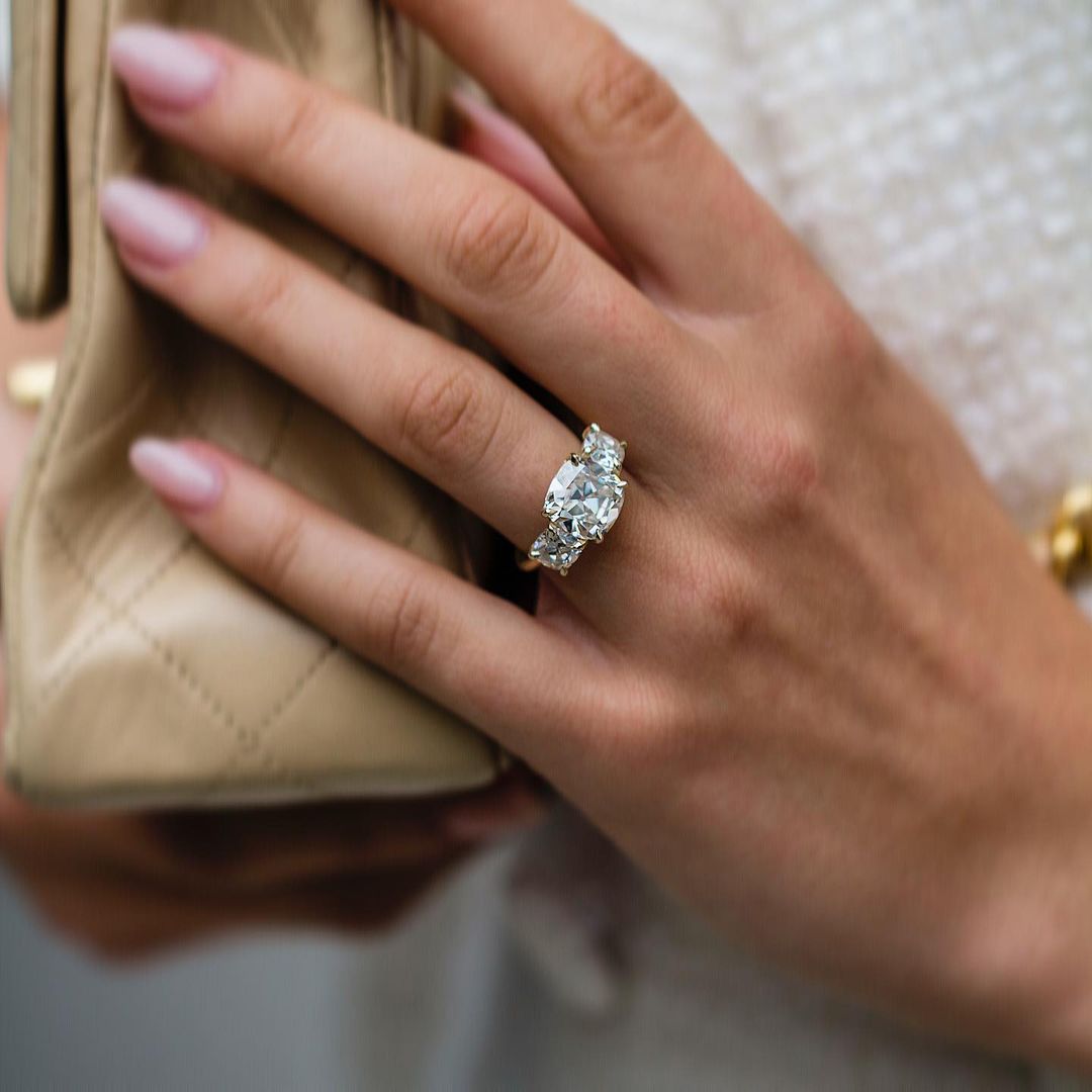 Cushion Three Stone Lab Grown Diamond Engagement Ring
