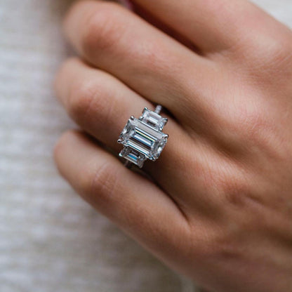Emerald Three Stone Lab Grown Diamond Engagement Ring