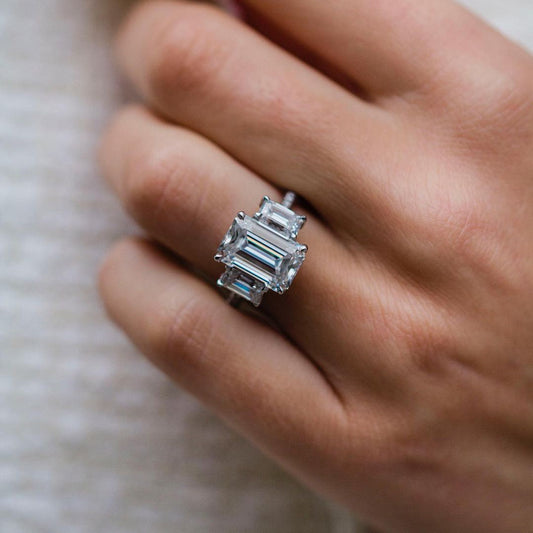 Emerald Three Stone Lab Grown Diamond Engagement Ring