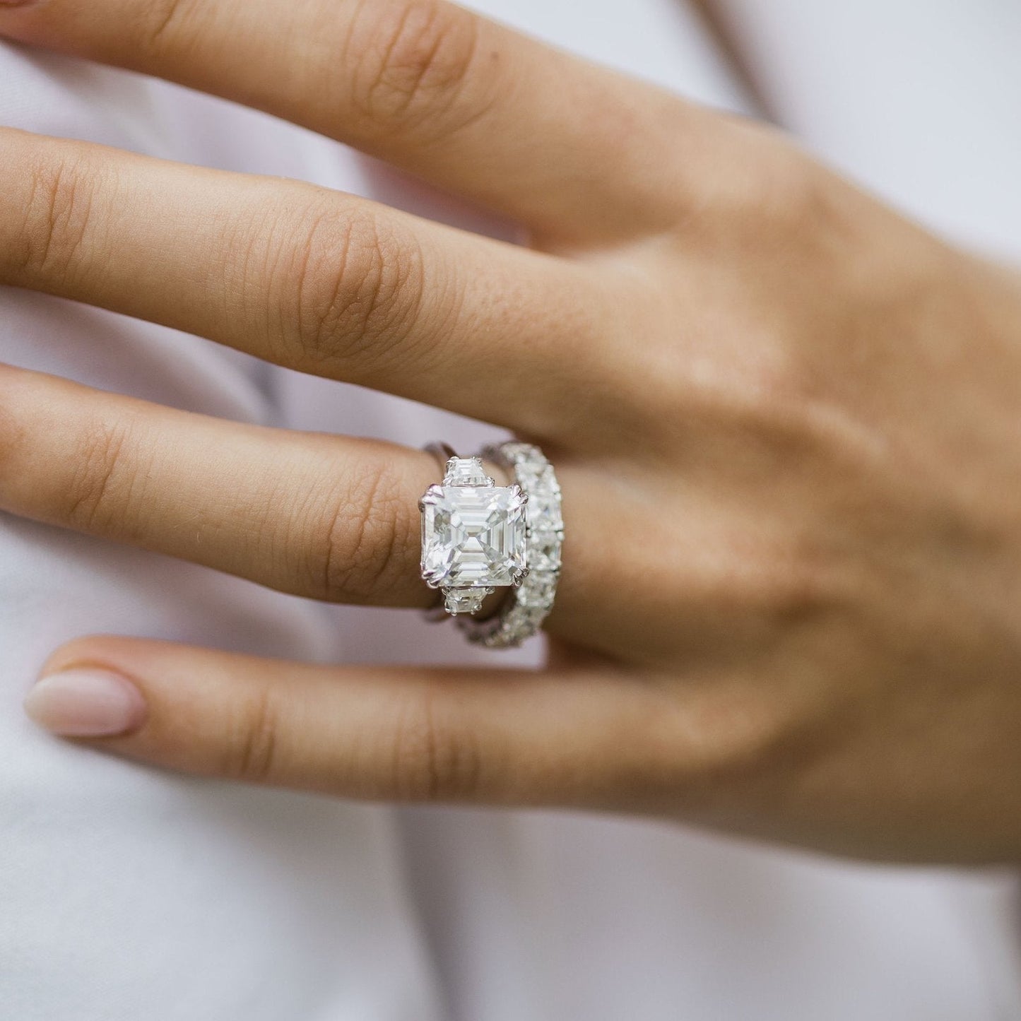 Asscher Three Stone Lab Grown Diamond Engagement Ring