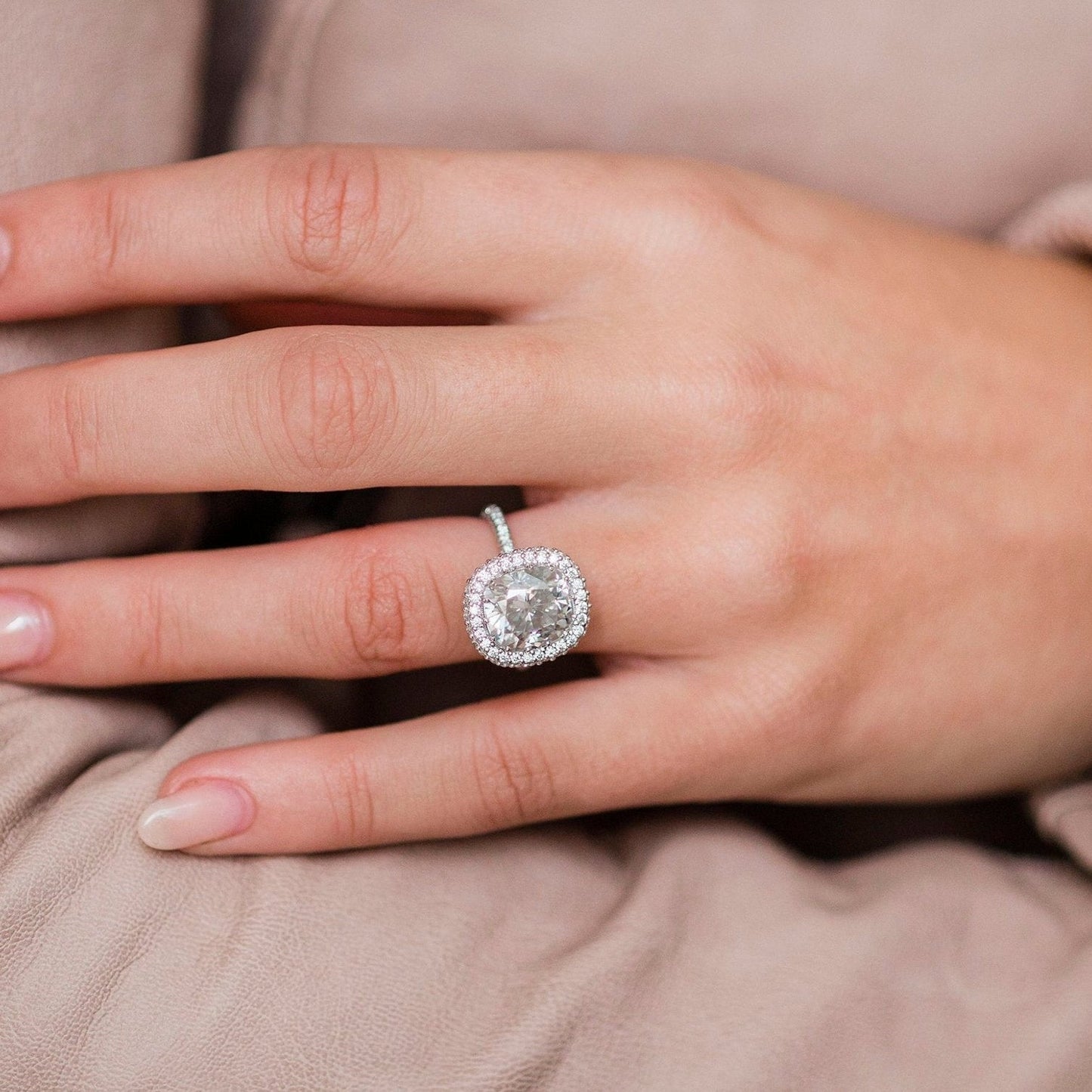 Cushion Halo & Pave Lab Grown Diamond Engagement Ring