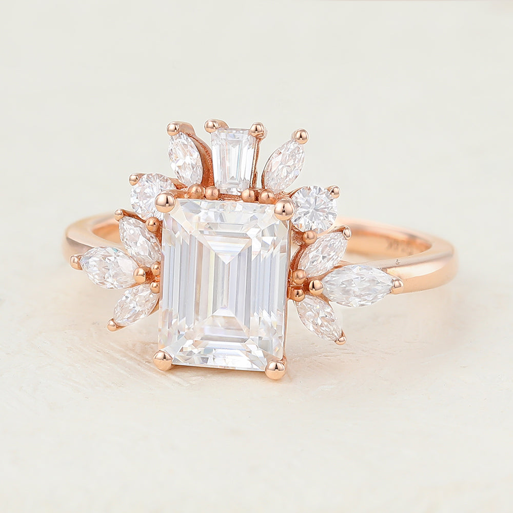 Emerald Cluster Lab-Grown Diamond Engagement Ring