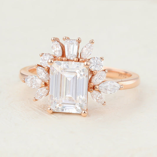 Emerald Cluster Lab-Grown Diamond Engagement Ring