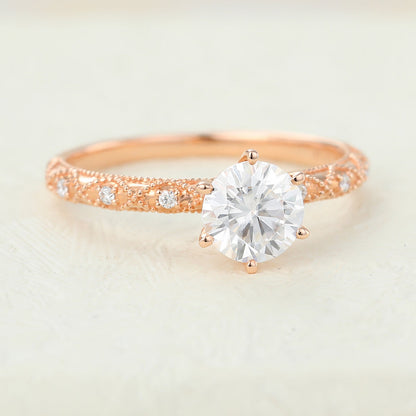 Round Milgrain Pave Lab-Grown Diamond Engagement Ring