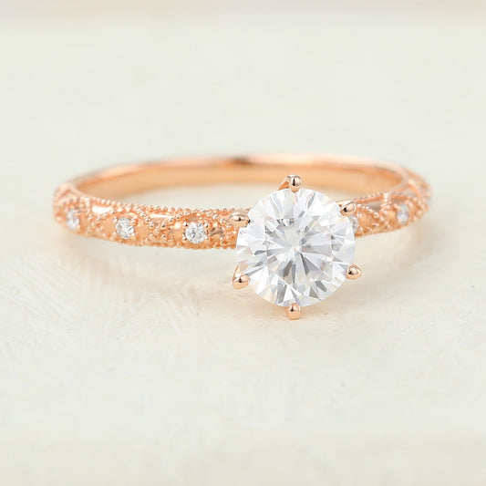Round Milgrain Pave Lab-Grown Diamond Engagement Ring