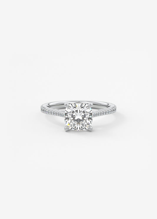 Cushion Pave Cathedral Lab Grown Diamond Engagement Ring