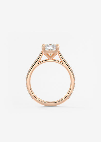 Cushion Pave Cathedral Lab Grown Diamond Engagement Ring