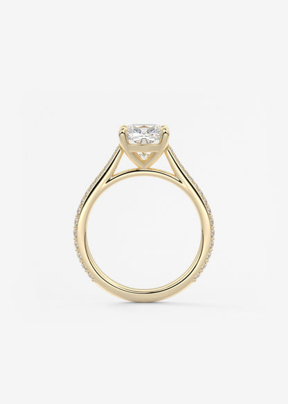 Cushion Pave Cathedral Lab Grown Diamond Engagement Ring