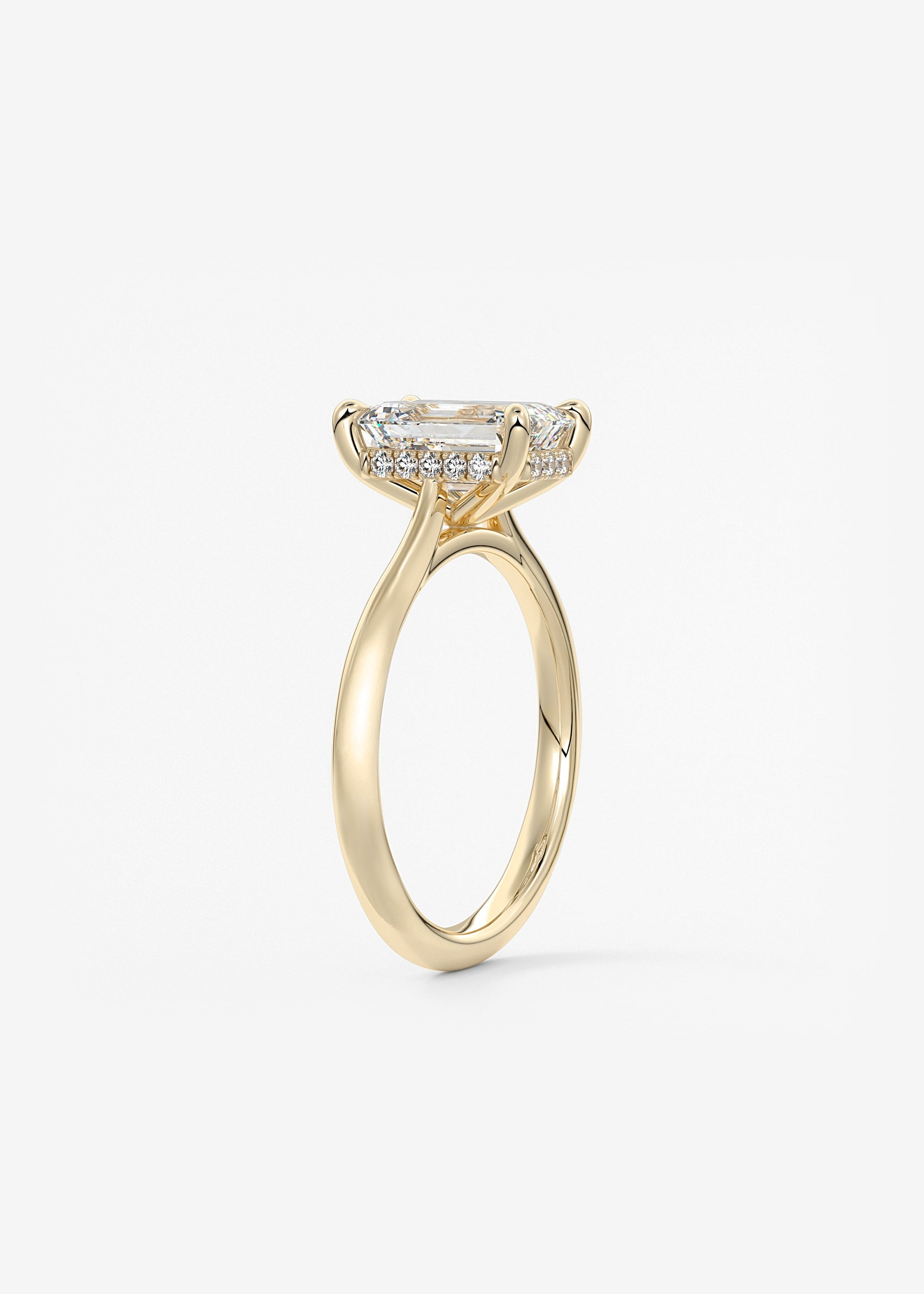 Emerald Hidden Halo/ Cathedral Lab Grown Diamond Engagement Ring