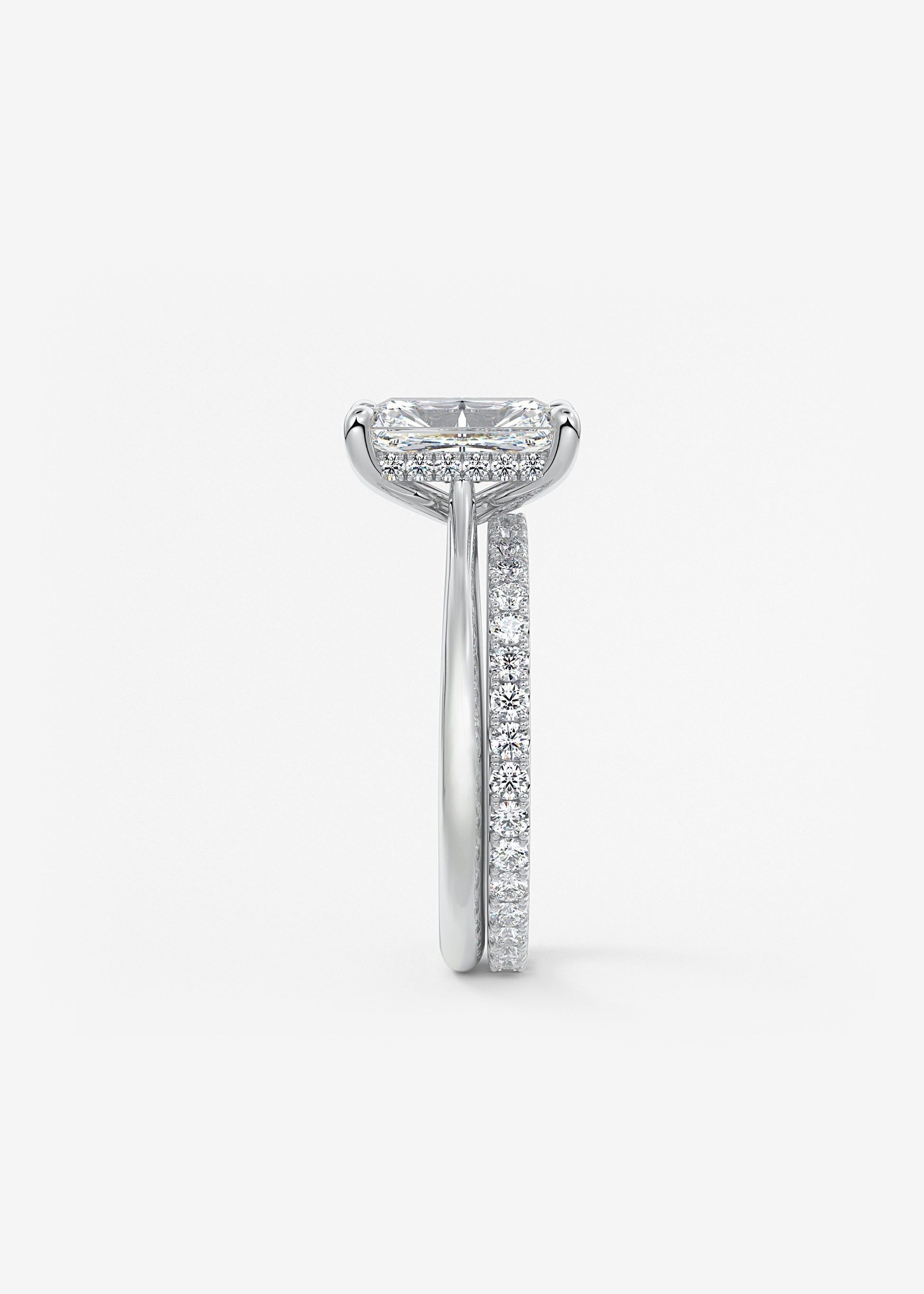 Radiant Hidden Halo/ Cathedral Lab Grown Diamond Engagement Ring