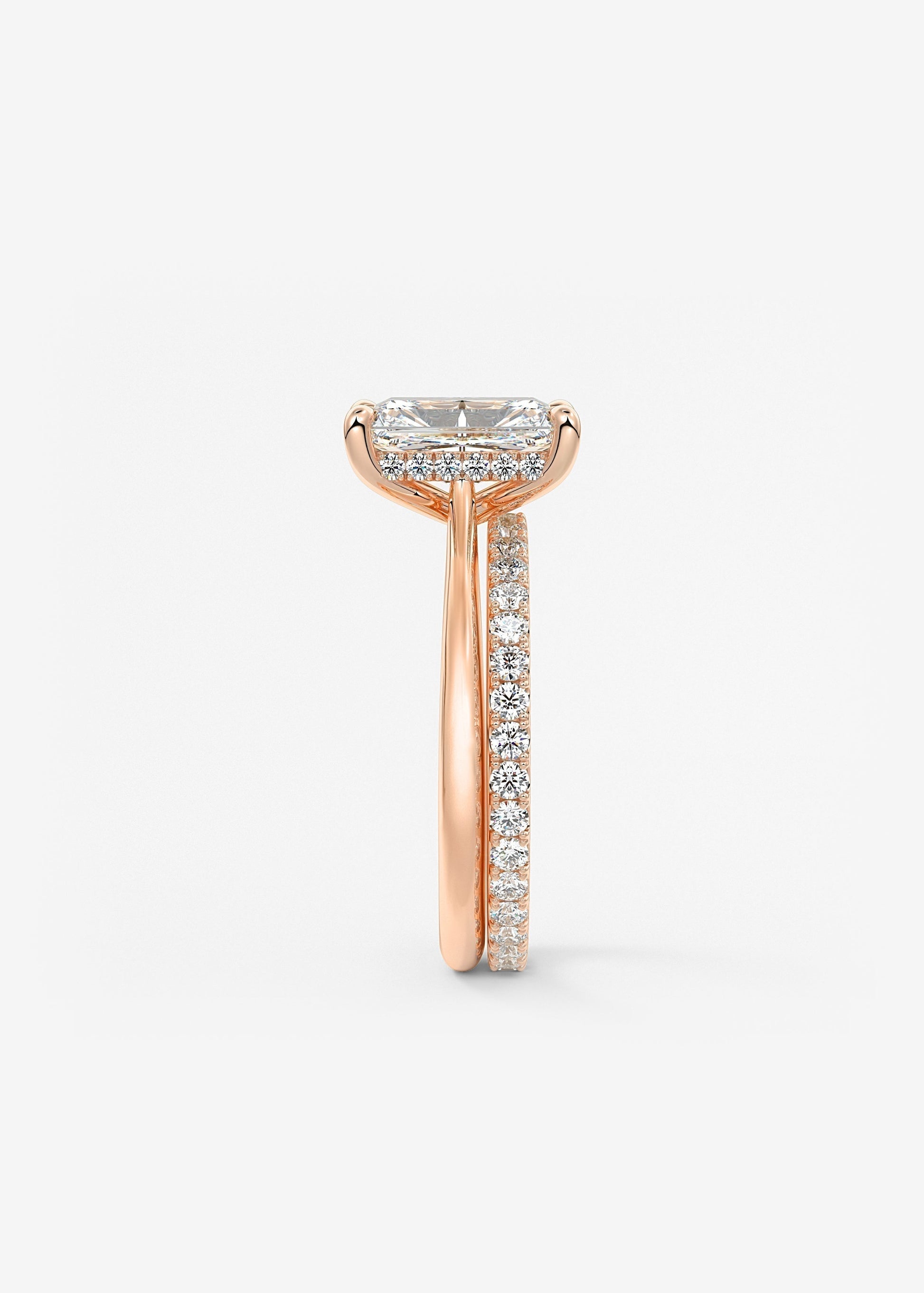 Radiant Hidden Halo/ Cathedral Lab Grown Diamond Engagement Ring