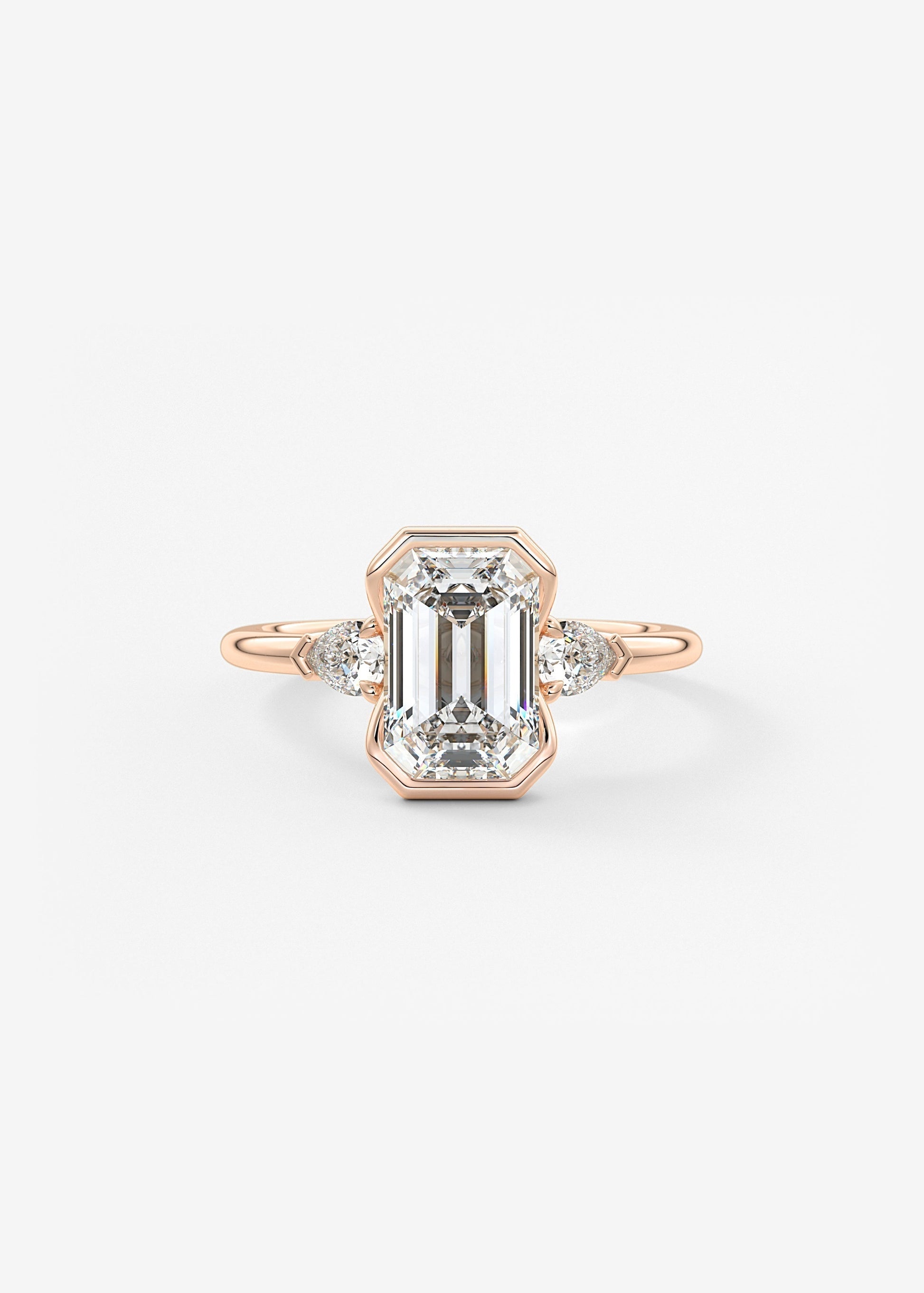 Emerald Three Stone Bezel Lab Grown Diamond Engagement Ring