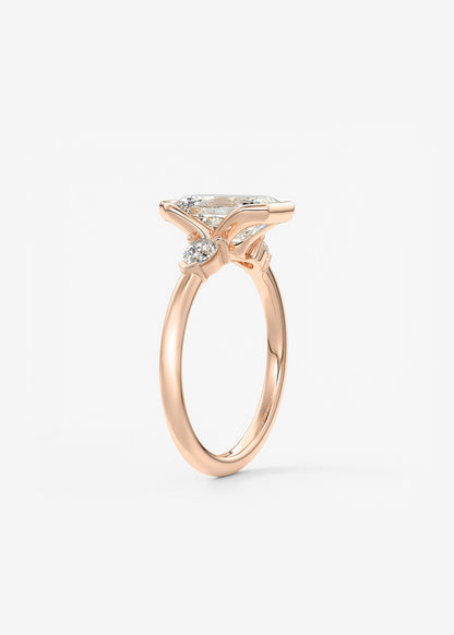 Emerald Three Stone Bezel Lab Grown Diamond Engagement Ring