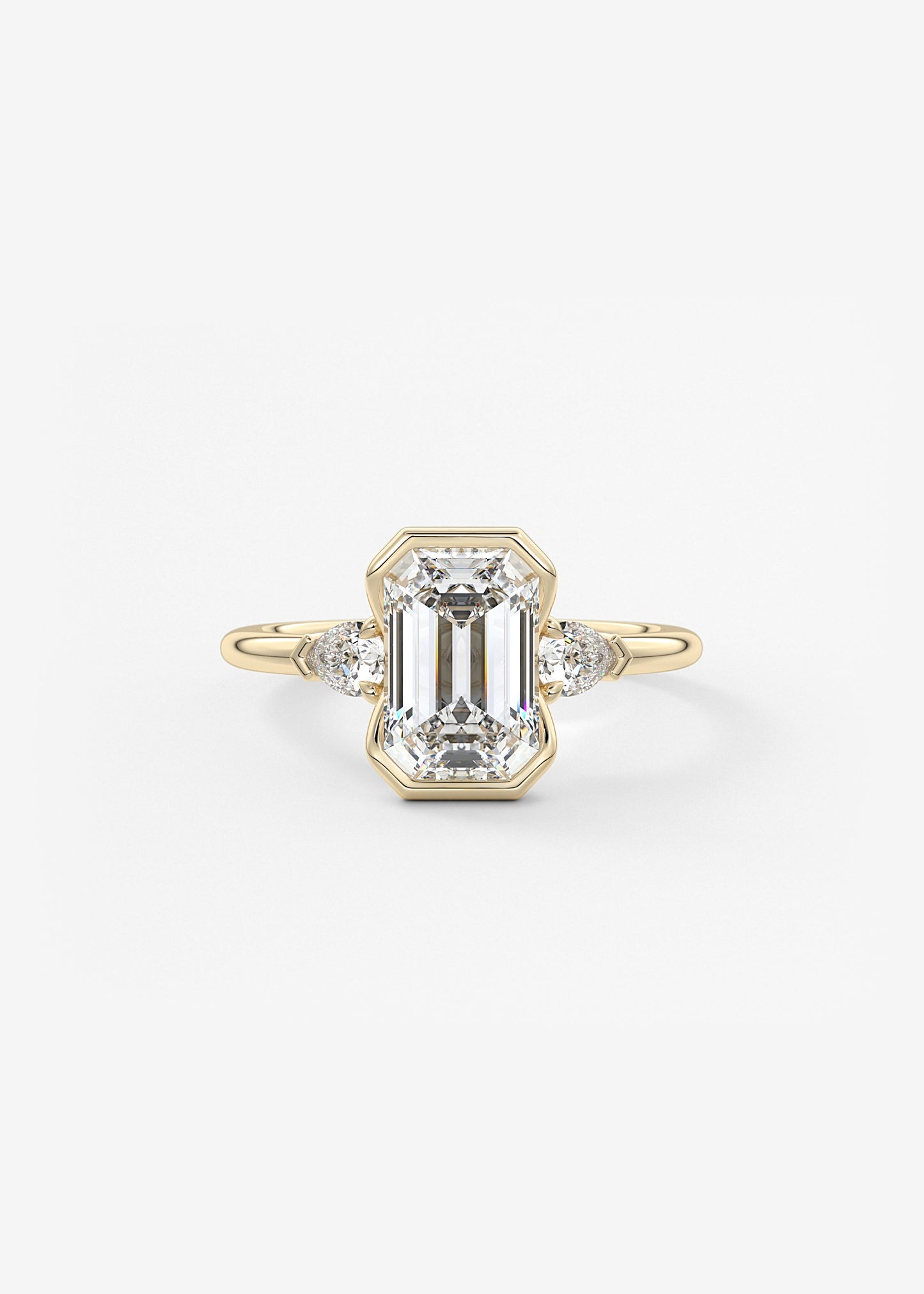 Emerald Three Stone Bezel Lab Grown Diamond Engagement Ring