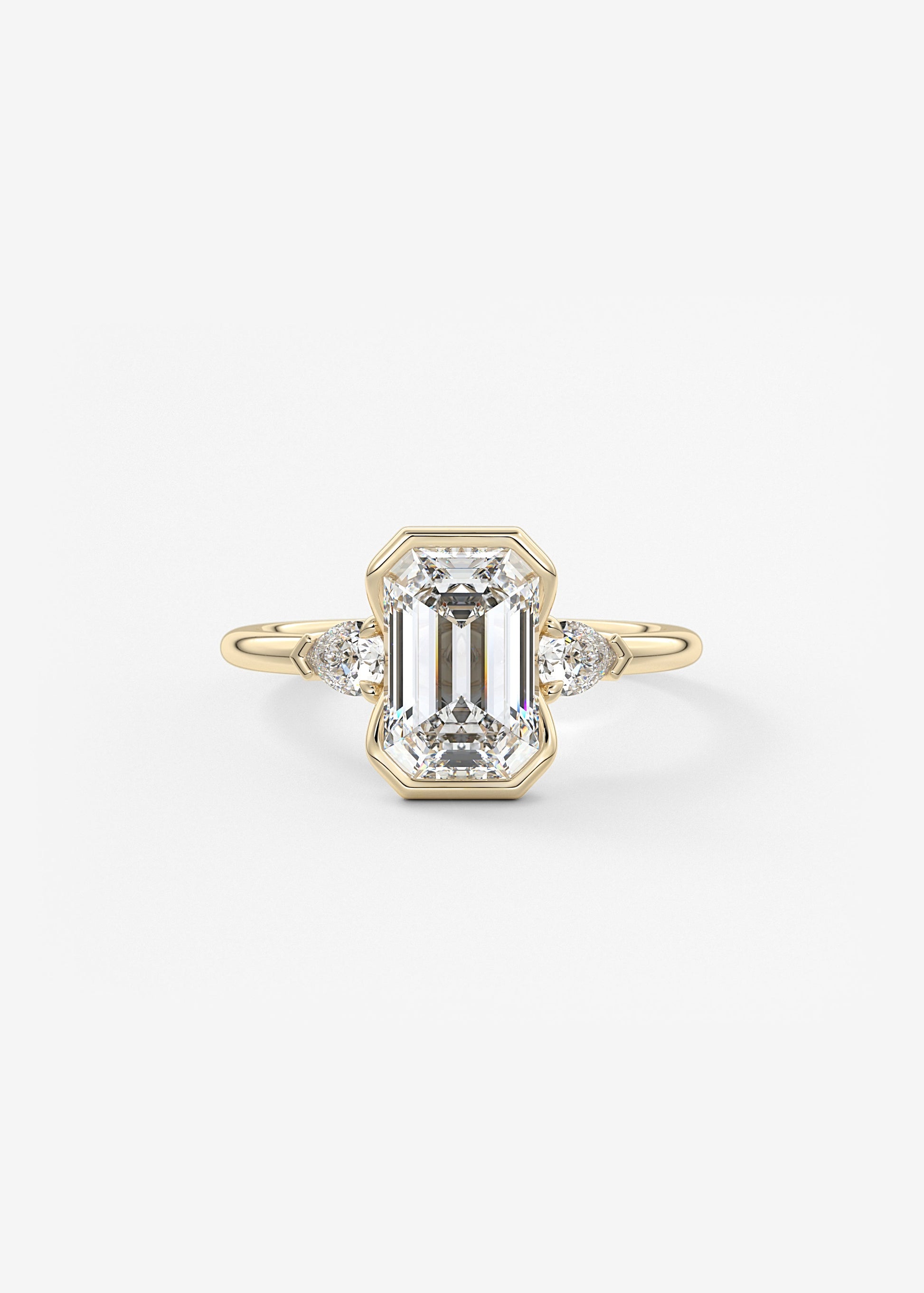 Emerald Three Stone Bezel Lab Grown Diamond Engagement Ring
