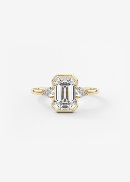 Emerald Three Stone Bezel Lab Grown Diamond Engagement Ring