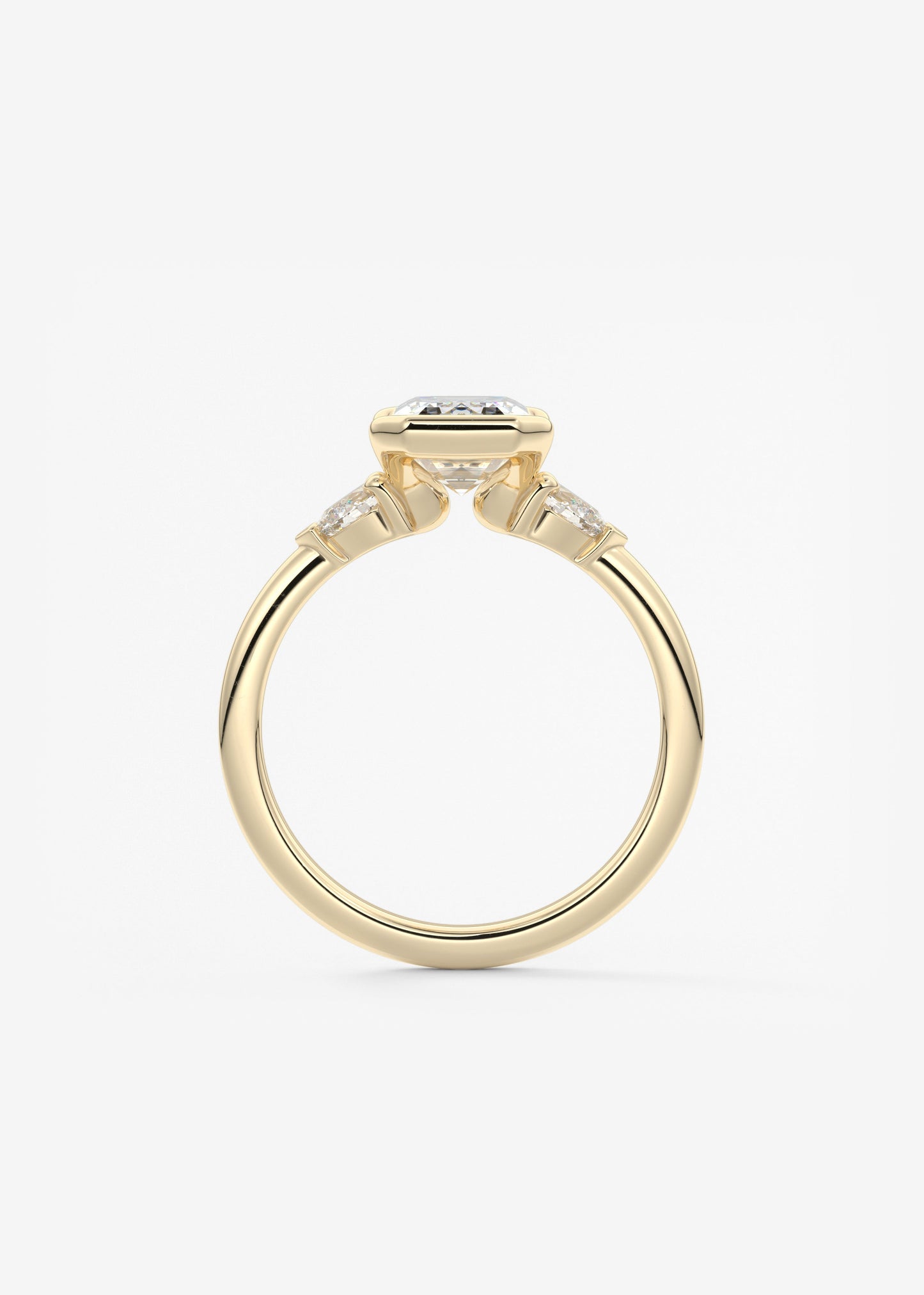 Emerald Three Stone Bezel Lab Grown Diamond Engagement Ring