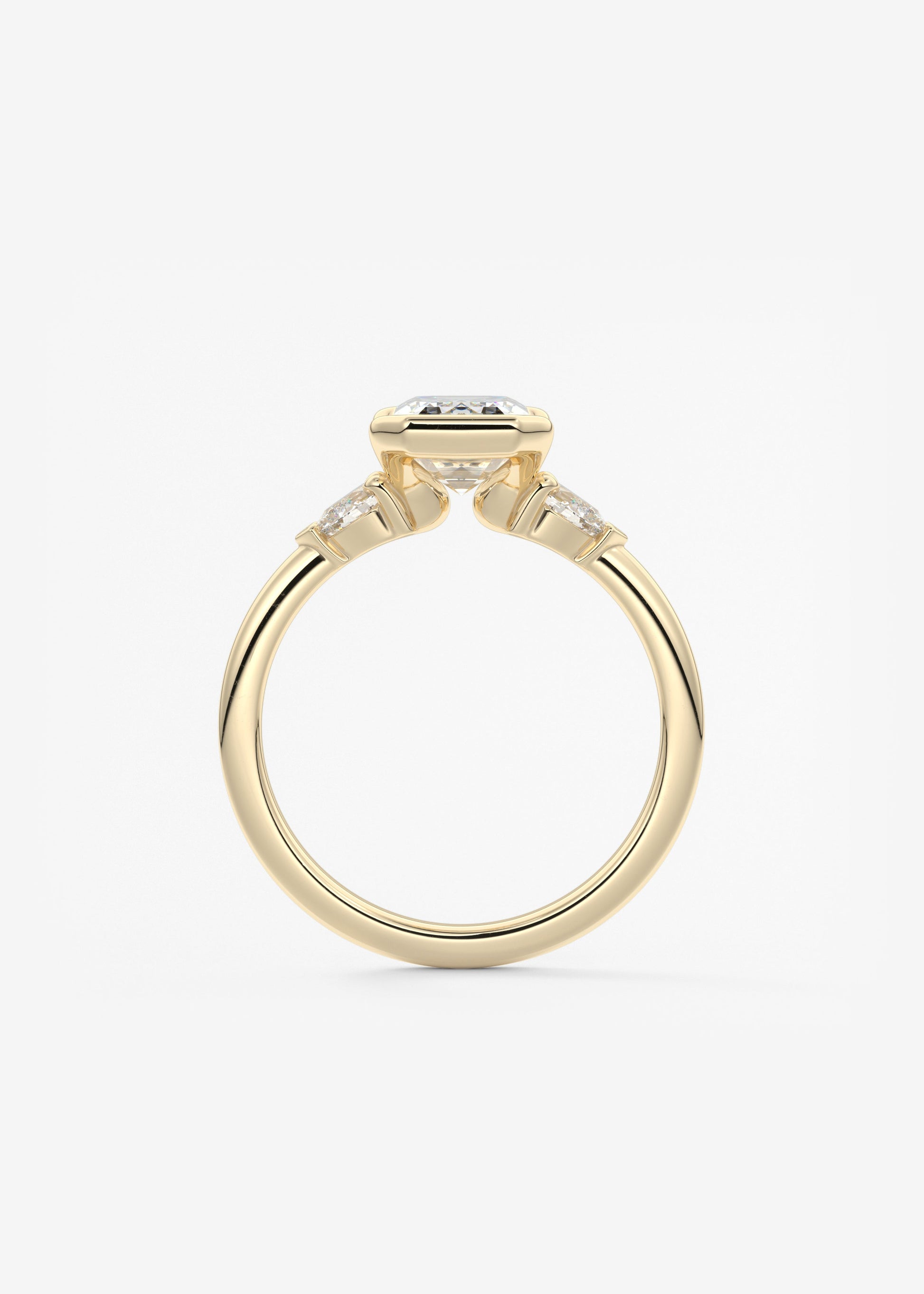 Emerald Three Stone Bezel Lab Grown Diamond Engagement Ring