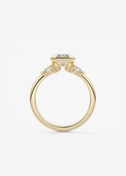 Emerald Three Stone Bezel Lab Grown Diamond Engagement Ring